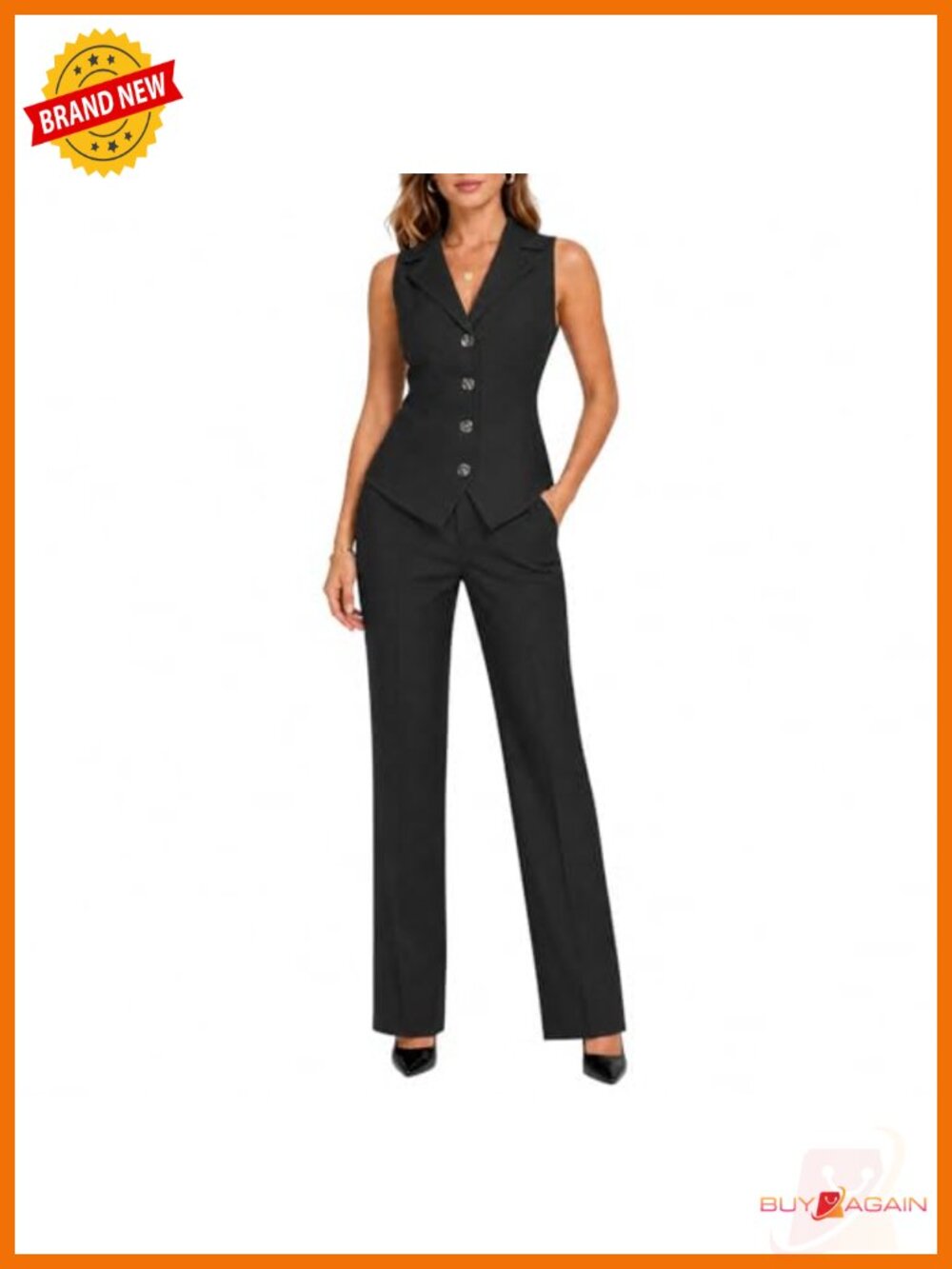 Women's 2 Piece Outfits Vest Top & Pants Suit Set - Sleeveless Blazer, Straight
